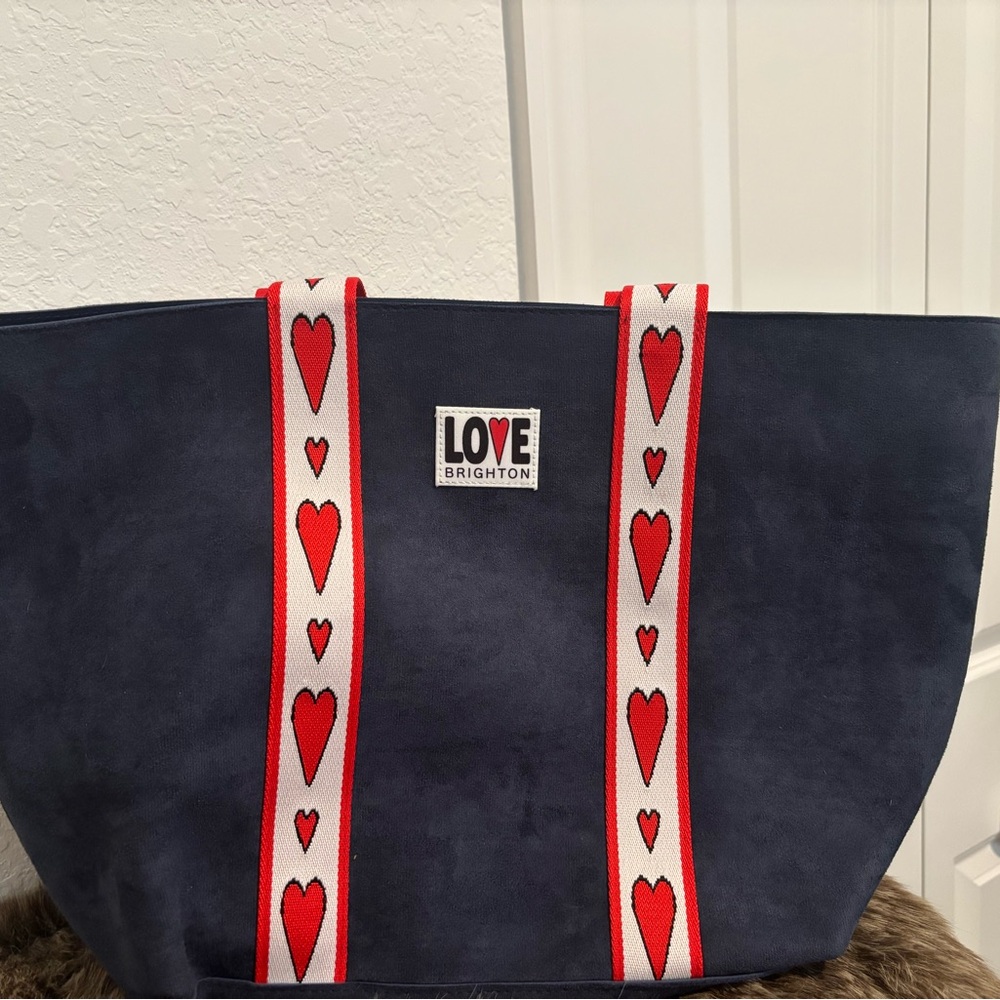 Brighton Navy Tote with Heart Accents